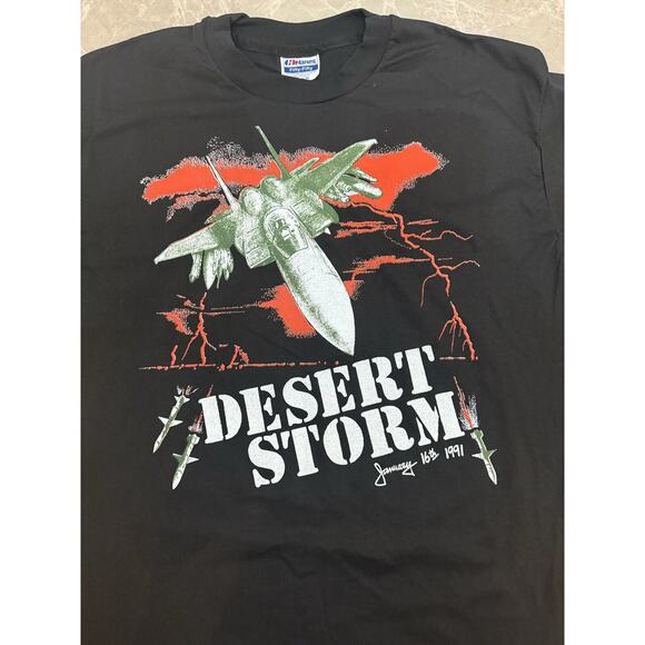 Vintage US Desert Storm T-Shirt Fighter Jet WAR ZONE 1991 Mens Size XL USA - Picture 2 of 7